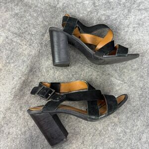 FRANCO SARTO Suede‎ Black Leather Sabine Strappy Slingback Block Heel size 8.5